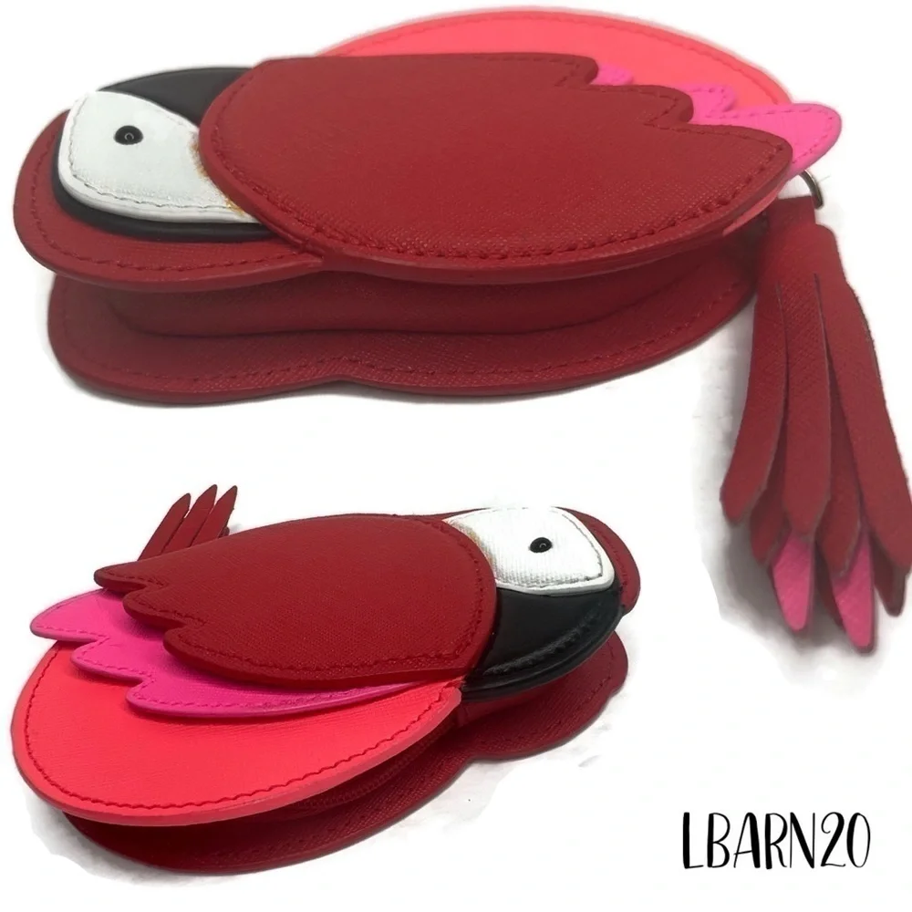 Kate Spade Novelty Rare Parrot Keychain Fob and Coin Bag Set